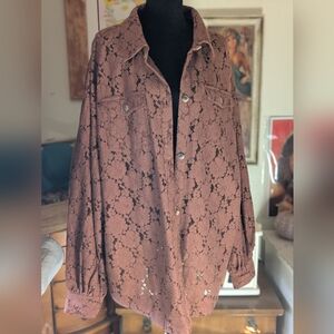 Lace Button-Up Cowgirl Boot Barn Shirt in Brown